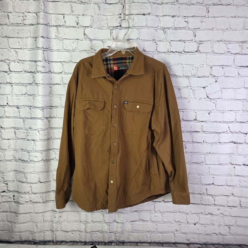 American Outdoorsman Jacket Mens L Brown Canvas Flannel Lined Shacket Coat